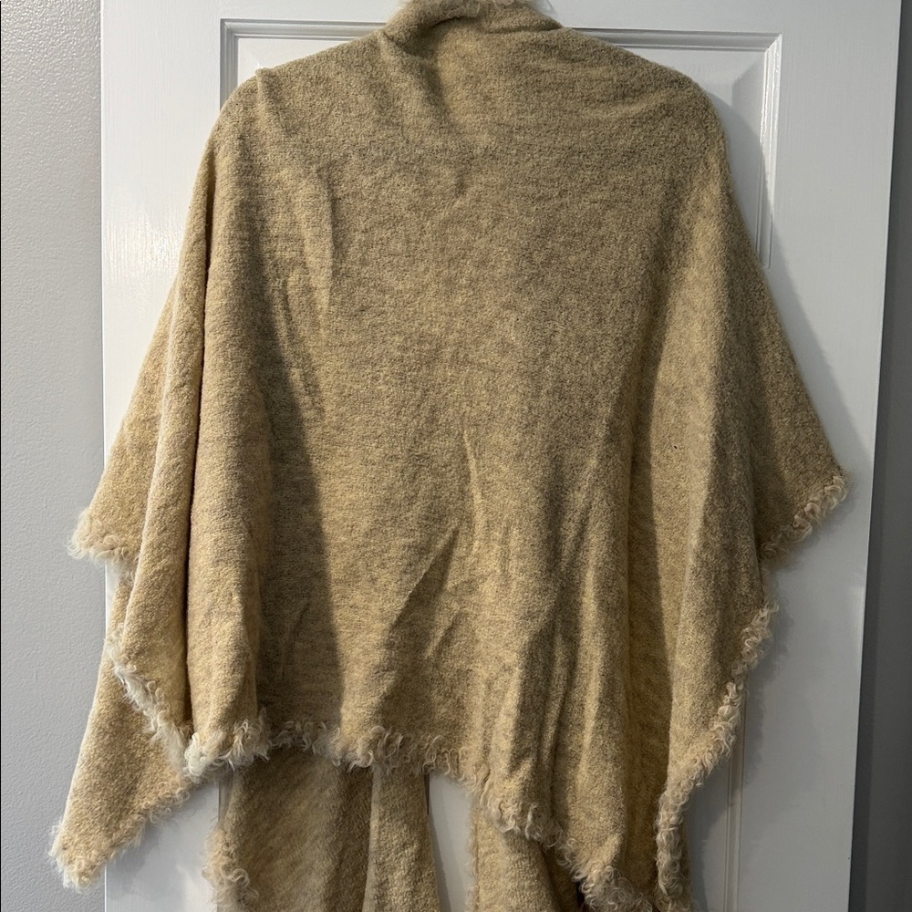 Max Studio Wool Blend Open Wrap with Faux Fur Trim | Beige - Picture 2 of 3